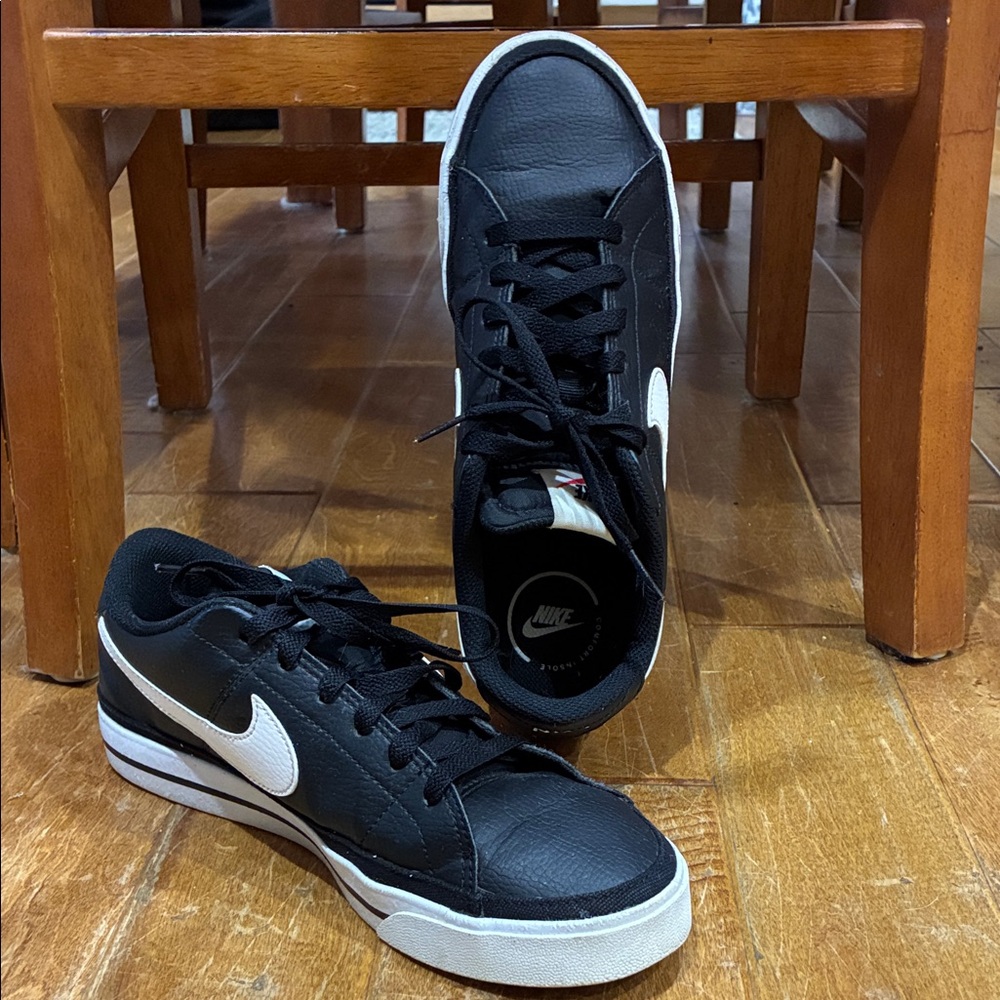 Nike Black Leather Sneakers with White Accents